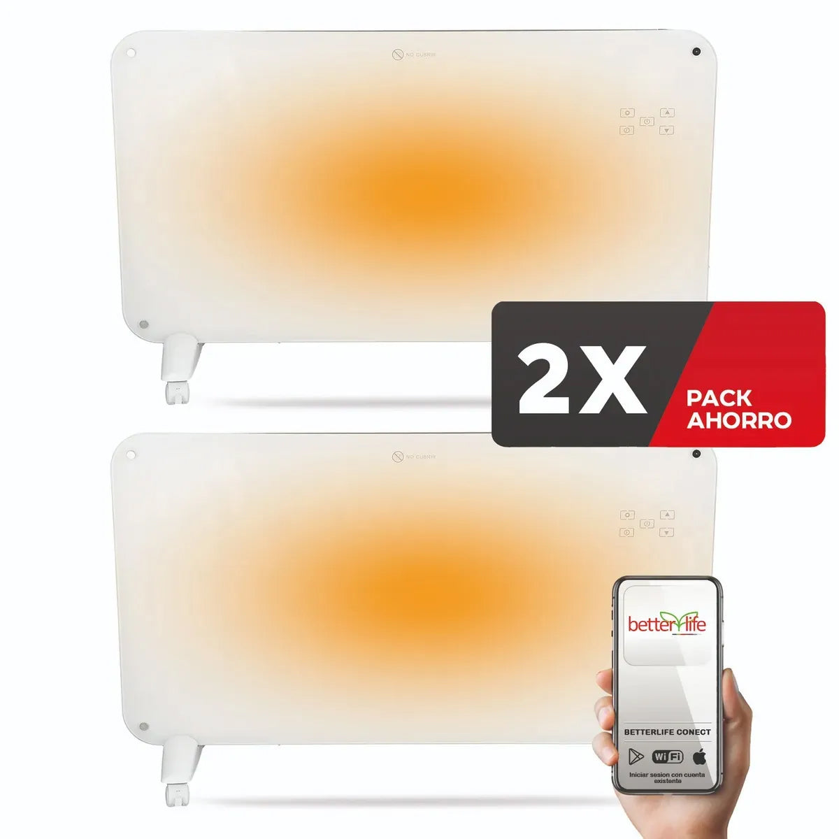 Calefactor Eléctrico Mural De Cristal (2 Unidades) 1000 W Wi-Fi